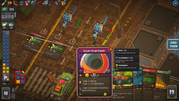 Rogue Wheels battle showing the Disk Overheat card